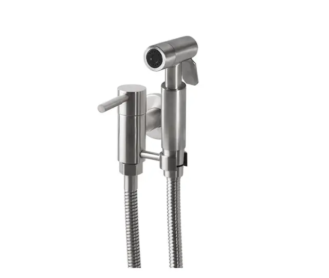 NOKEN ROUND INOX Гигиенический душ с подводкой и держателем, 1220 мм, браш. нержавеющая сталь