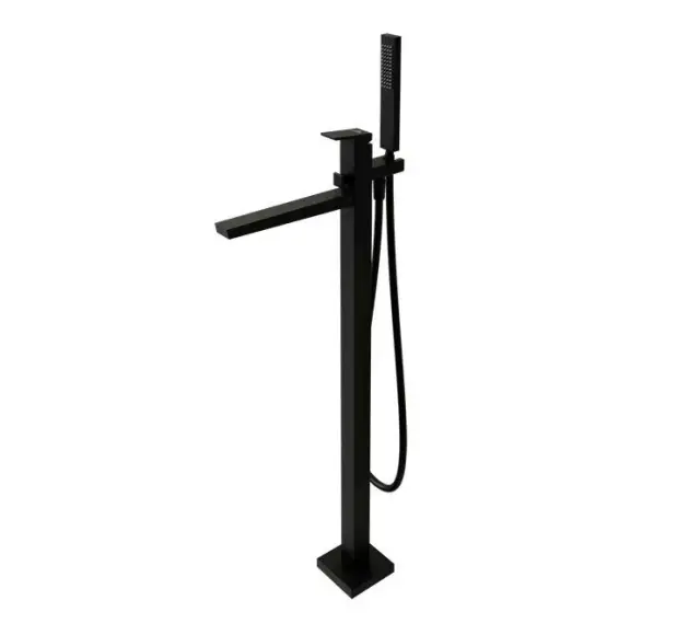 NOKEN SQUARE Однорычажный напольный смеситель для ванны с ручным душем, черный матовый