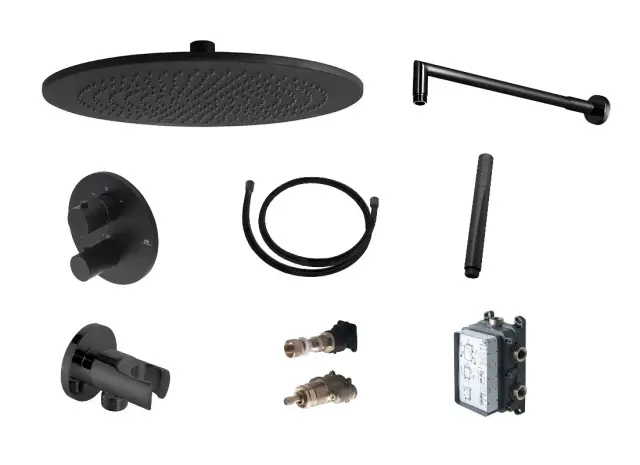 NOKEN PACK RONDO BLACK THERMOSTATIC Душевой комплект с термостатом и верхним душем Ø30 см, черный