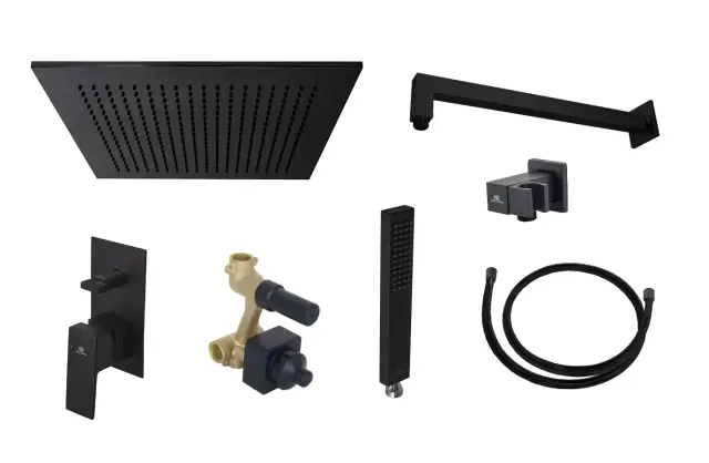 NOKEN PACK SQUARE Комплект для душа, с верхним душем NEPTUNE SLIM 30х30 см, matt black