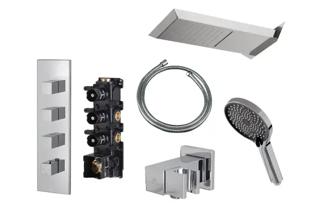 NOKEN PACK OXO Душевой комплект с термостатом, верхний душ, зеркальная нержавеющая сталь/хром