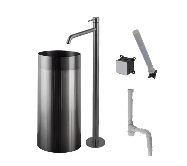 NOKEN PACK ROME Раковина напольная 406хН850 мм со смесителем, AISI 304 брашированный титан